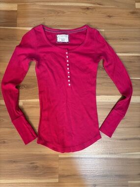 Y2K Aeropostale Women's Pink Long-Sleeve Henley Top size small
